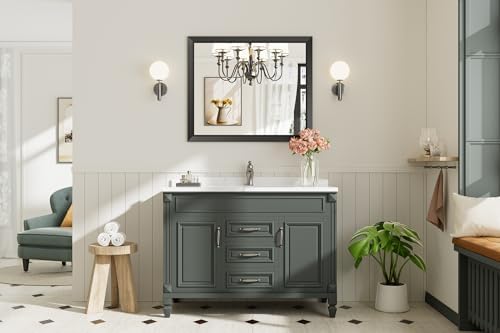 Briivue Black Metal Framed Bathroom Wall Mirror, 36x30 Inch - Image 3