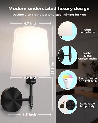 Battery Operated Wall Sconces Set of 2, Remote Control, RGB Bulb - Image 4