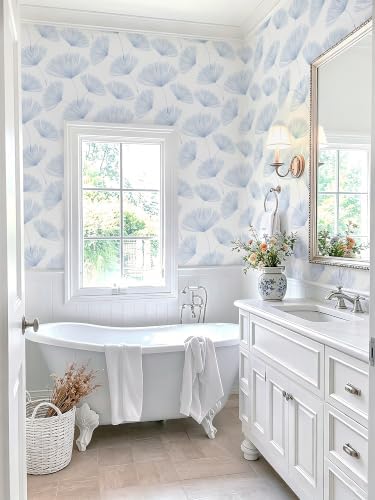 Safiyya Blue and White Peel and Stick Wallpaper Dandelion 17.3in x78.7in - Image 3