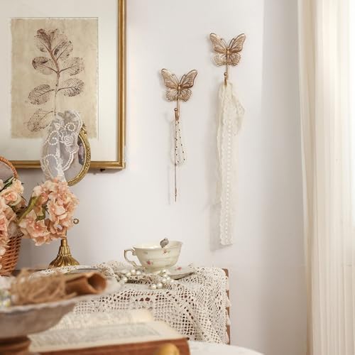 SOFFEE DESIGN 2PCS Gold Butterfly Wall Hooks, Openwork Metal Key Holders - Image 2