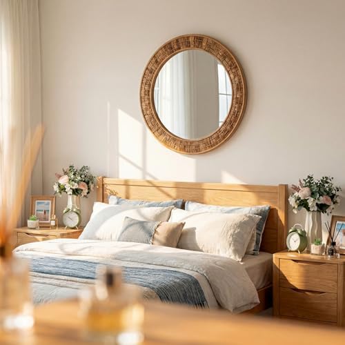 Vercraft 24 Inch Round Rattan Wicker Mirror, Rustic Boho & Farmhouse Style - Image 6