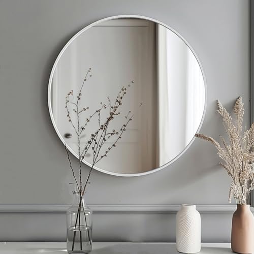 Sunniry Small Round Mirror, 16 inch White Circle Mirror, Matte Metal Frame - Image 4