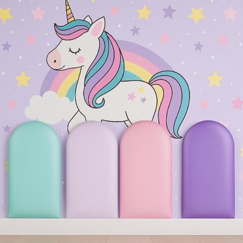 Jetec 4 Pcs Wall Padding for Kids Room, 15.75'' x 7.87'' Unicorn 3D Padded Wall by Jetec