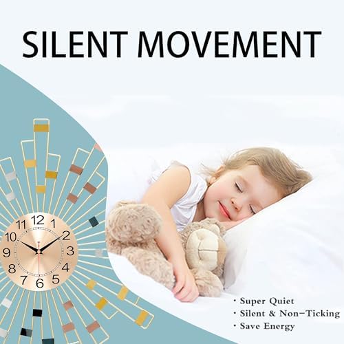 Gold Wall Clock, Silent Movement Wall Clocks Battery Operated, Mid-Century - Image 3
