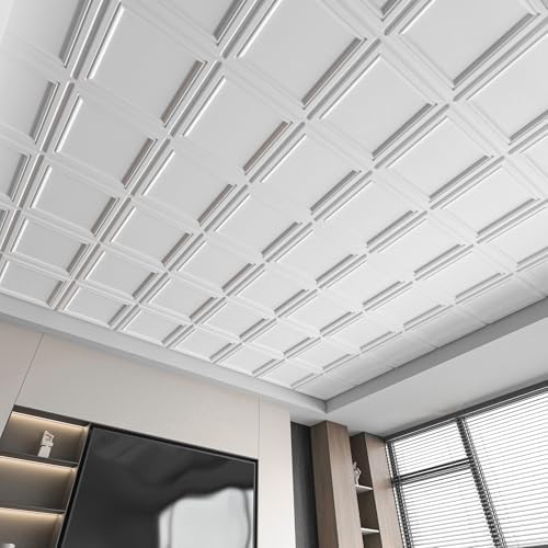 Art3d 3D PVC Ceiling Tiles 24x24 in, 96 Sq.Ft, Square White - Image 3