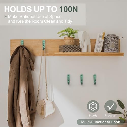 BREYDROK 20-Pack Coat Hooks for Hanging, Heavy Duty Green Metal Wall Hooks - Image 6