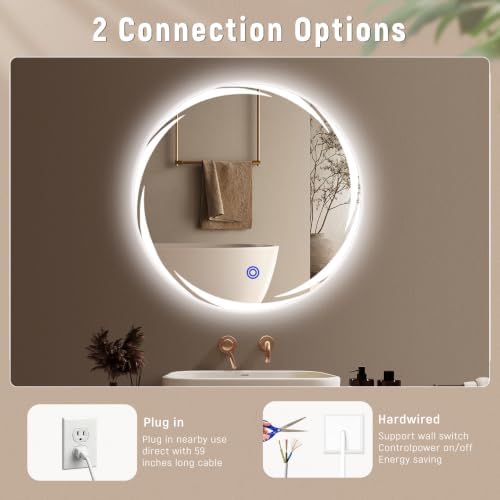 Bathroom Smart Mirrors with Three Color LED Lights, 20”x20 Bath Round Mirror - Image 6