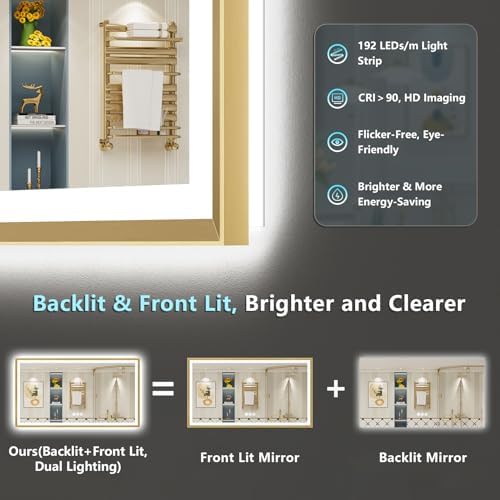 84x40 Gold Beveled LED Lighted Bathroom Mirror, Backlit & Front Lit - Image 4