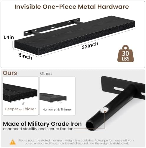 Acovy 32x8in Floating Shelves 2 Pack, Wall Mount Display Shelf - Image 3