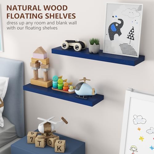 fuqing 30 Inch Floating Shelves, 6.7 Inch Deep Blue Wall Shelves Set of 2 - Image 6