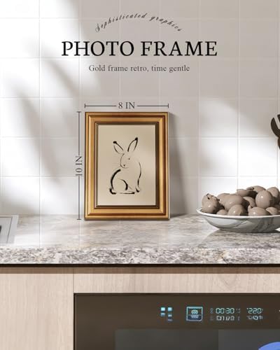 VIYYIEA Vintage Gold Framed Wall Art, Minimalist Rabbit, 8x10 Inch - Image 5