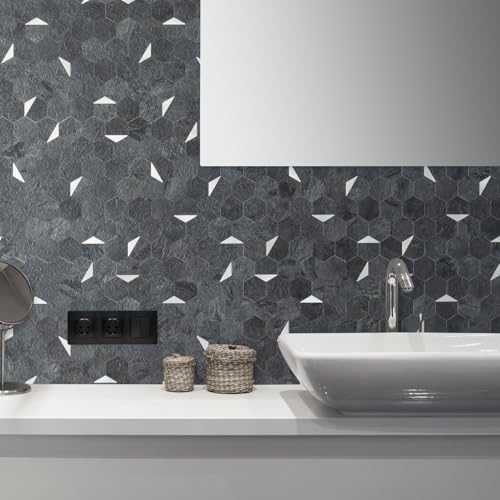 DICOFUN 1-Sheet 12"x12" Black Slate Hexagon Tile Peel and Stick Backsplash - Image 6