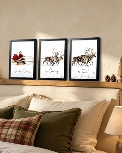 Framed Christmas Wall Art Set of 3, Winter Christmas Wall Decor, Santa Claus - Image 2