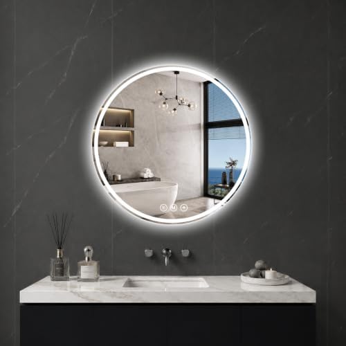 Round LED Bathroom Mirror, 20 Inch, HD Shatterproof Tempered Glass by WISSMIELSHOME
