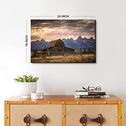 Grand Teton National Park Canvas Wall Art Sunset Moulton Barn Landscape Wall - Image 5