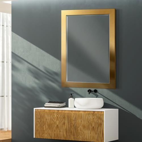 Renditions Gallery Rectangular Shiny Gold Wood Framed Body Mirror Verticle Or - Image 2
