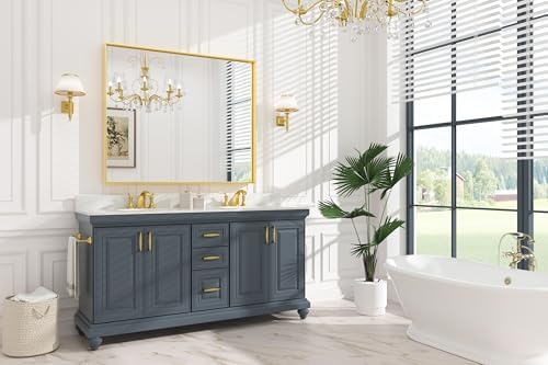 Keonjinn 48x40 Inch Gold Bathroom Mirror - Image 2