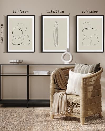 Drsoum Black Abstract Framed Wall Art Decor Minimalist Geometry Ring Grid Lines - Image 2