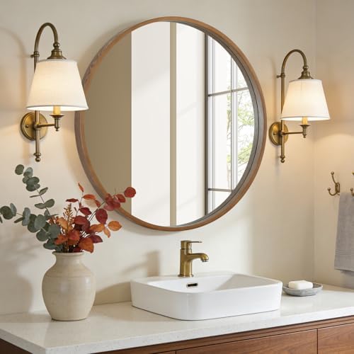 WallBeyond Round Wood Mirror - Image 2