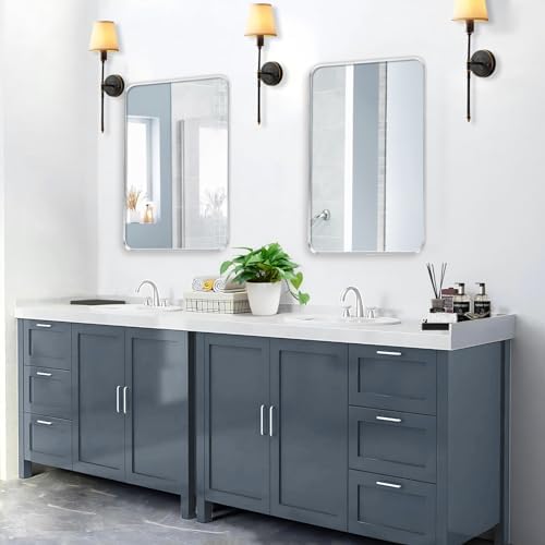 Silver Bathroom Mirror 16x20in, Metal Framed Rounded Rectangle - Image 5