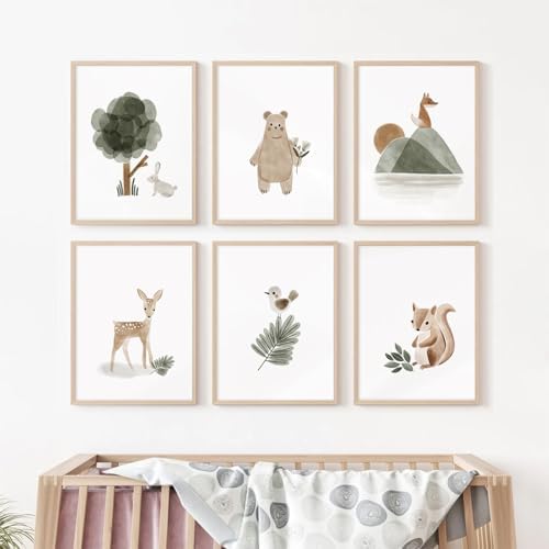 Woodland Nursery Wall Art Decor Set of 6 Animal Canvas Wall Decor Pictures Baby - Image 3