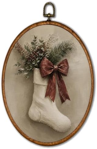 KSDUT Vintage Christmas Stocking Oval Wall Art 8.6"x11.4" by KSDUT