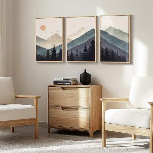 Framed Boho Mountain Forest Landscape Wall Art - Image 2