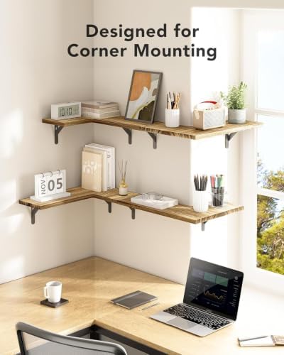 Amada Corner Floating Shelves, Paulownia Wood, Natural Wood - Image 4