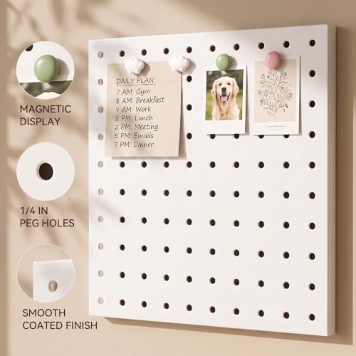Magnetic Metal Pegboard Wall Organizer Kit, 4 Pack 10 x 10 in Panels White - Image 3