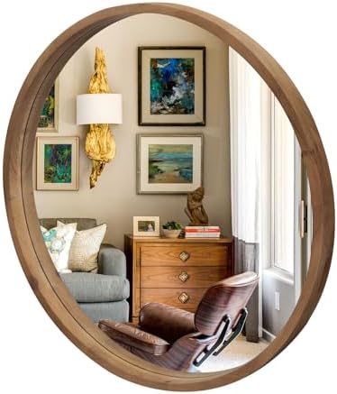36" Round Wood Mirror by GIFTTROVE