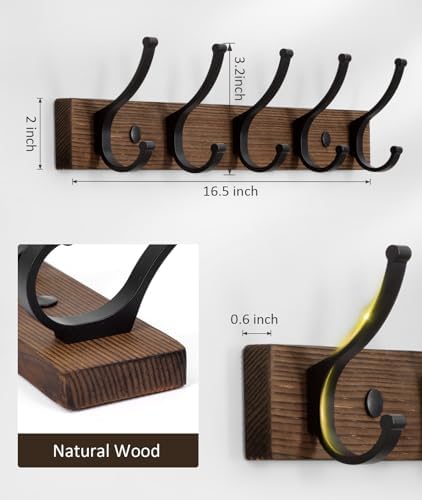 Optish Coat Rack Wall Mount, 16.5 Inches Wood Coat Hooks, Wall Hooks - Image 2