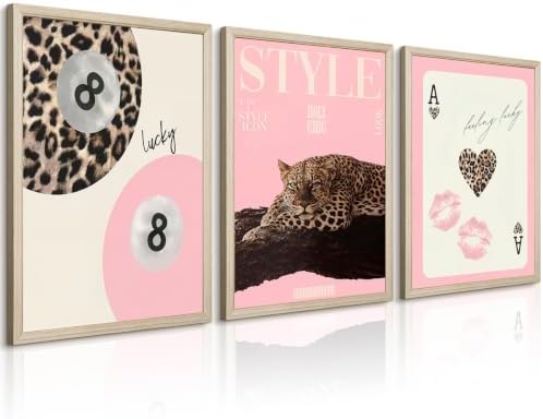 Pink Cheetah Wall Decor Art Leopard Pictures Aesthetic Room Poster Prints by Youillne
