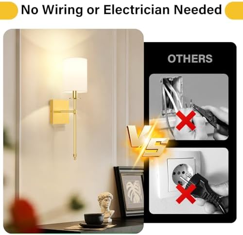 19.9 Inch Wall Sconces Battery Operated Set of 2, Not Hardwired Dimmable Wall - Image 2