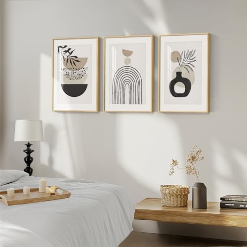 Framed Neutral Beige Boho Geometric Abstract Wall Art Bedroom, 16x24 Inch - Image 2