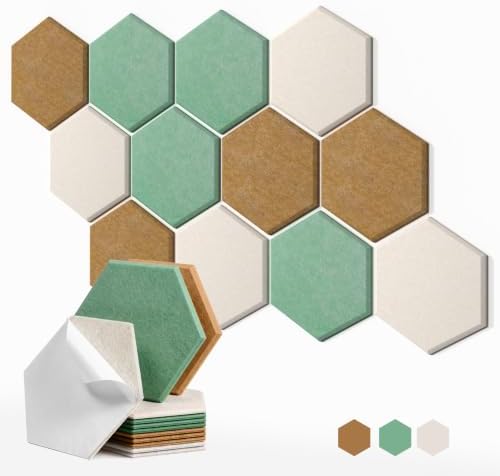 12 Pack Hexagon Self-Adhesive Decorative Acoustic Wall Panels by 100PolyesterAcousticPanel