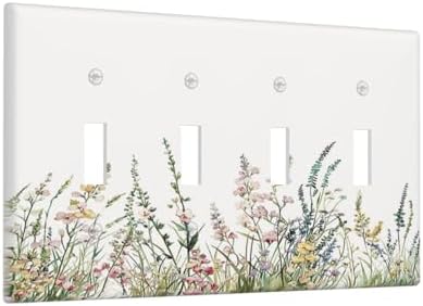 Light Switch Covers Boho Wildflower Green Leaves Rustic Floral Botanical Quad - Image 2