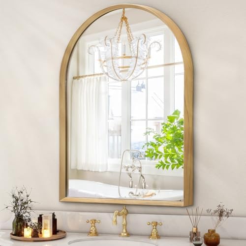 Arched Mirror Bathroom Wall Mirror 16"x12" Brushed Metal Vanity Wall Mounted by HLFMVWE