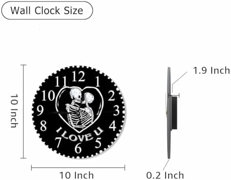 Skull Kiss Wall Clock 10 Inch Battery Operated I Love U Clock Silent - Image 2