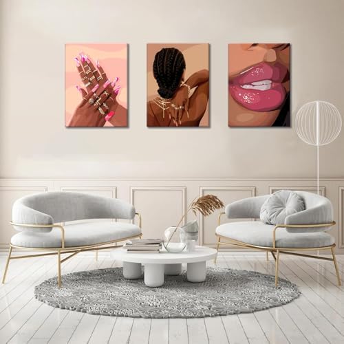 Black Girl Pink Wall Art Set of 3 African American Black Women Canvas Posters - Image 6