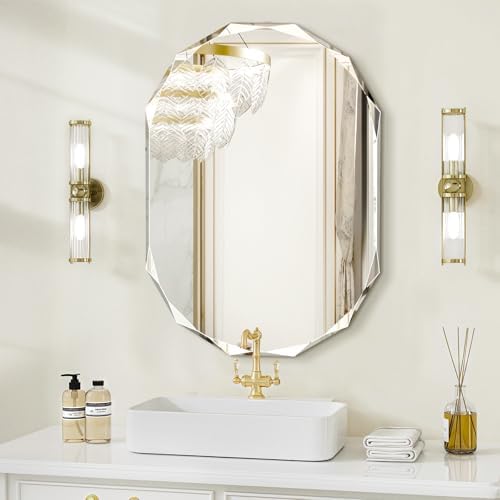 Pregaspor Single Beveled Edge Bathroom Vanity Mirror, Shatterproof Frameless by PregasporMirroredFurniture