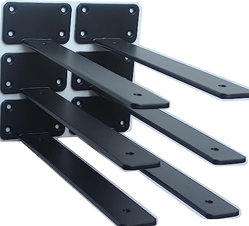 6 Pack - 11 inch Black Hidden L Shelf Bracket Iron Floating Shelf Brackets by MHMYDZ