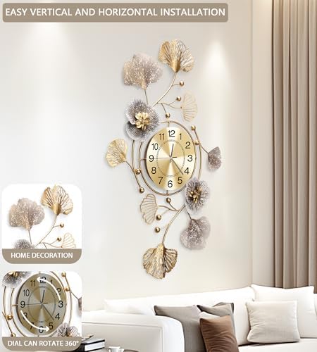 47" Modern Farmhouse Large Decorative Wall Clock, Ginkgo Metal Art - Image 4