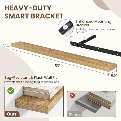 Acovy 55 Inch Floating Shelves for Wall 2 Pack, Wall Mounted Floating Shelf - Image 3