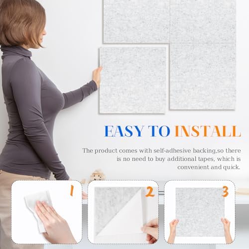 DOLLAR BOSS Felt Cork Board Tiles 4 Pcs 12"x12" Bulletin Board, Light Grey - Image 3
