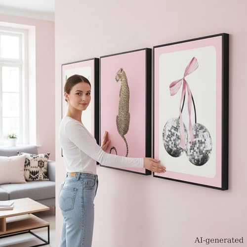 FTHMTN 3pcs Pink Cheetah Wall Art, Y2K Leopard Wall Decor 16x24 in Unframed - Image 5