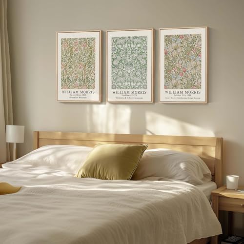 Framed William Morris Sage Green Botanical Canvas Wall Art, 3 Piece - Image 3
