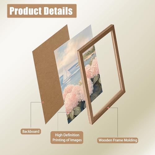 Flower Ocean Sailboat Canvas Wall Art 3Pcs Framed Home Decor 12X16 Inch - Image 5