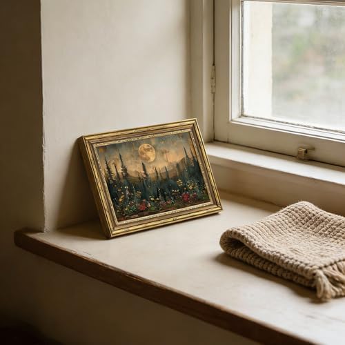 Gold Framed Wall Art Vintage Nature Forest Wall Art Full Moon Forest Landscape - Image 3