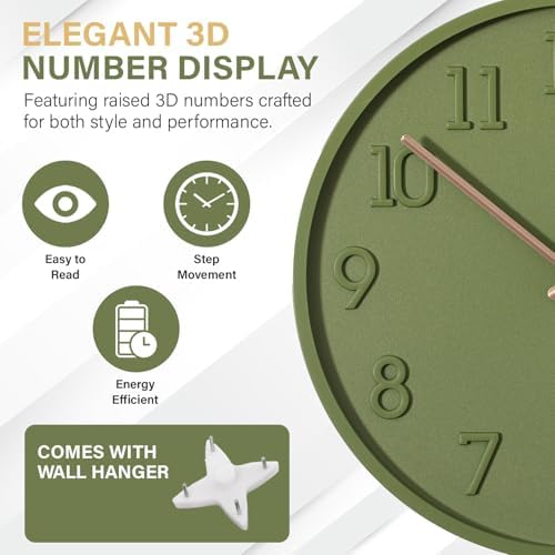 Clockswise 11" Modern Minimalist Round Wall Clock Green Arabic Numerals and - Image 5