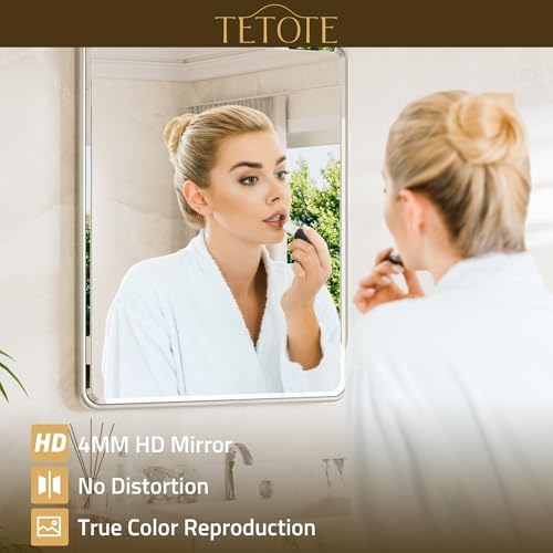 TETOTE Brushed Nickel Framed Bathroom Mirror 72 x 36 Large Beveled Edge - Image 6
